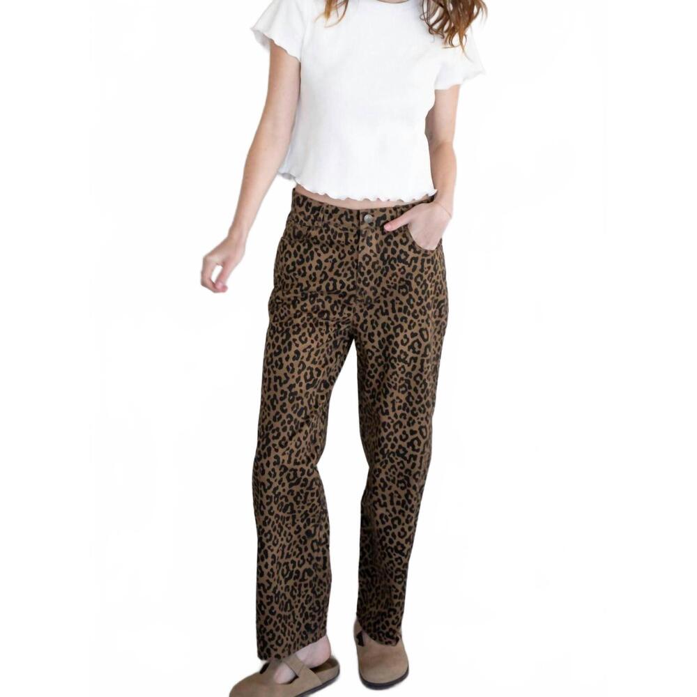 NEW THINGS BETWEEN cotton animal print pants in leopard